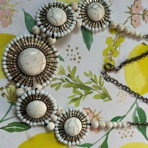 Summer Beaded Statement Necklace in Cream and Metallic